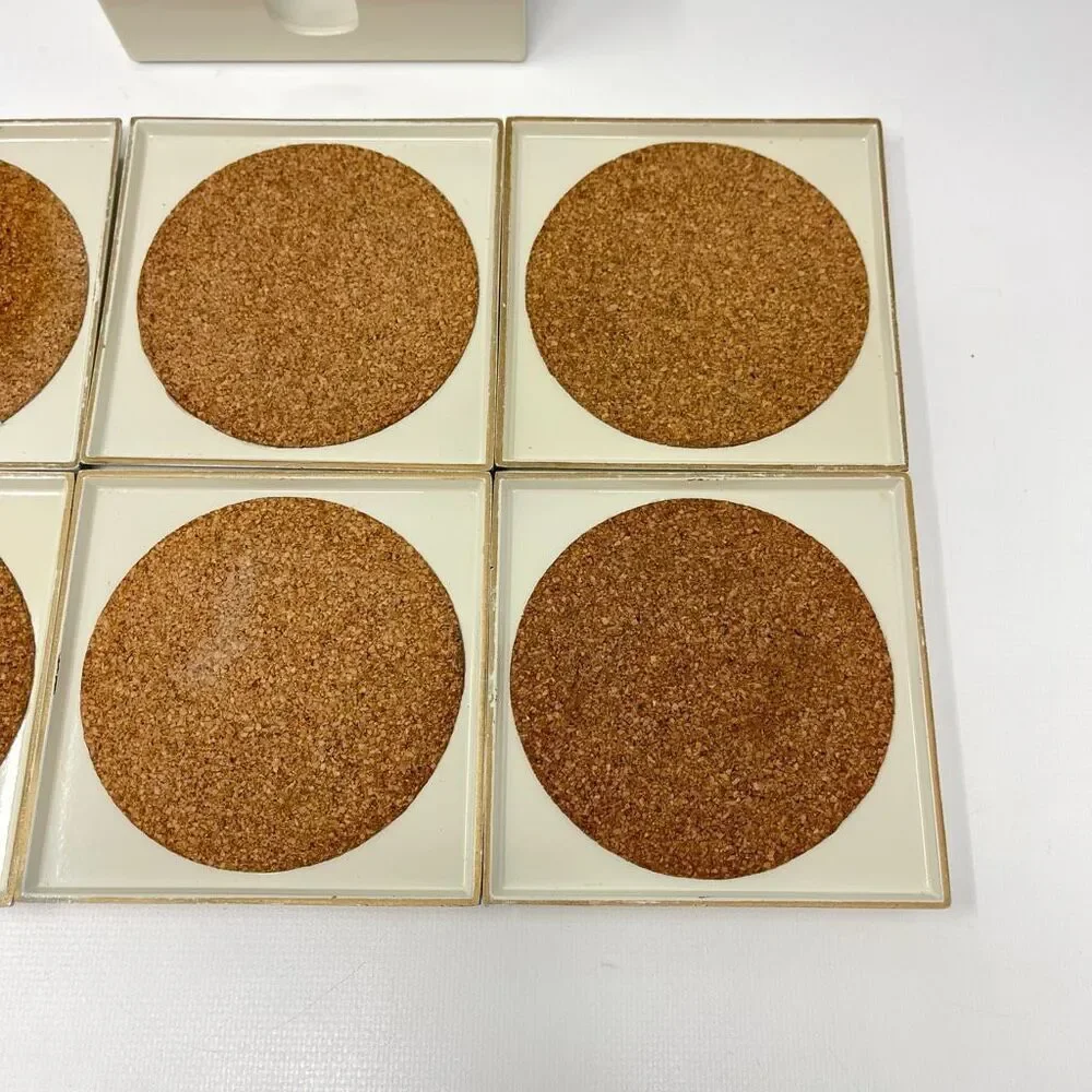 MCM Georges Briard Square Cream Gold Lacquer Ware Set of 6 Coasters Holder Japan